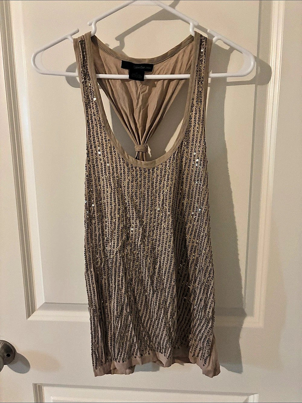 Calvin Klein Jeans Sequin Overlay Tank Top in Beige Size Medium